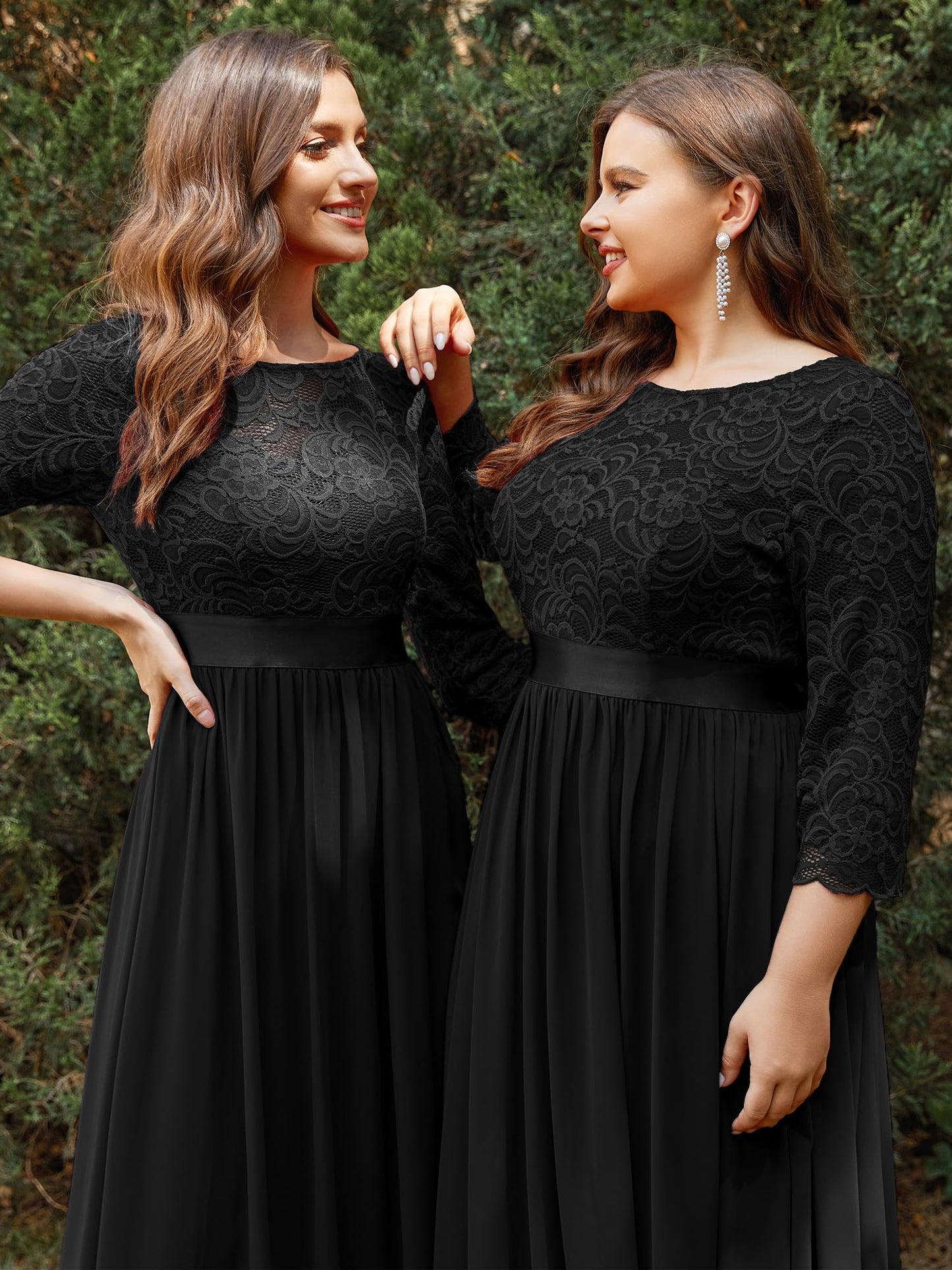 Ever-Pretty Women's Bridesmaid Dresses 3/4 Sleeve Empire Waist Maxi Mother of The Bride Dresses Black US6