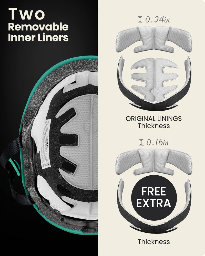 OutdoorMaster Skateboard Cycling Helmet - Two Removable Liners Ventilation Multi-Sport Scooter Roller Skate Inline Skating for Kids, Youth & Adults - L - Sea Green