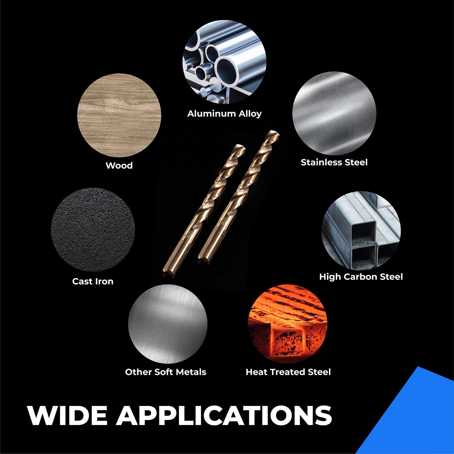 AMOOLO Cobalt Drill Bit Set 23Pcs (1/16"-3/8"), M35 High Speed Steel Metal Drill Bits Jobber Length for Hardened Metal, Stainless Steel, Cast Iron, Plastic and Wood