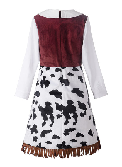 ReliBeauty Western Cowgirl Costume for Girls Funny Holiday Party Princess Dress Up Outfit for Kids White,10-12(150)