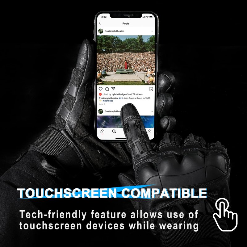 WTACTFUL Touch Screen Motorcycle Tactical Gloves for Men Airsoft Paintball Gear MTB Bike Cycling Cross-Country Motorbike ATV Hunting Hiking Riding Driving Work Outdoor Full Finger Gloves XL Black