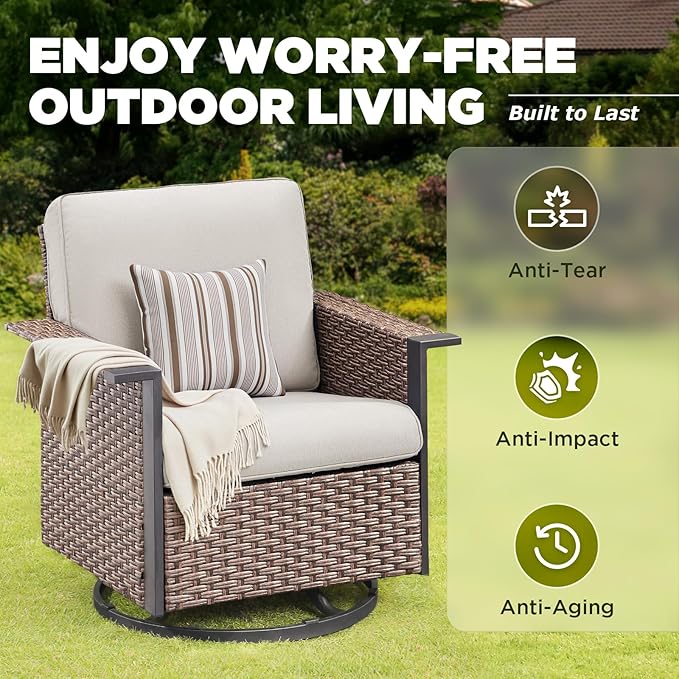 2 Pieces Outdoor Patio Furniture Set-Outdoor Wicker Chairs of 2, All Weather High Back Rattan Chairs 2-Seater with Comfy Cushions for Patio Porch Deck Brown/Beige