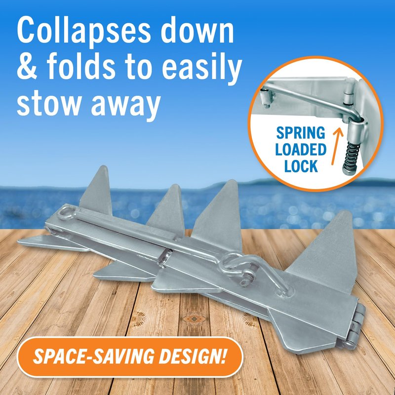 Better Boat 13lb Box Anchor for Boats up to 21ft, Folding Boat Anchor Hot Dip Galvanized, Double Sided Slide Anchor for Pontoon and Fishing Boats, Collapsible