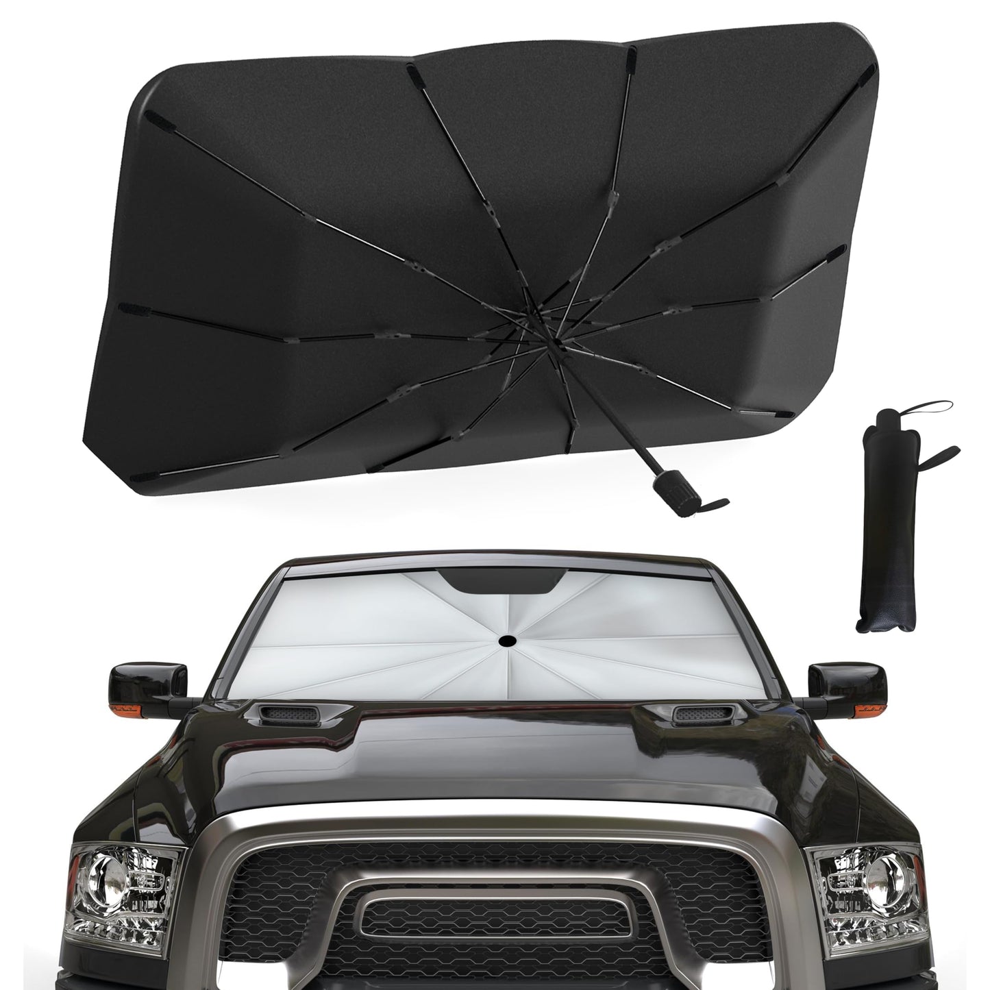 EcoNour Car Umbrella Windshield Sun Shade | Universal Fit Foldable Car & Truck Sun Shade | Double Layer Windshield Cover for SUV, Sedan & Truck | Sun Shade Cover for Front Baby Window Shades - 57"x30"
