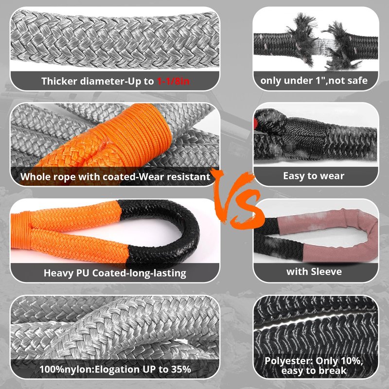 HOKINETY Kinetic Recovery Tow Rope: 1-1/8" x 30ft 48000LBS Snatch Strap with Soft Shackles Heavy Duty Offroad Towing Straps Kit for Trucks SUV UTV ATV Tractor Car Jeep - Gray
