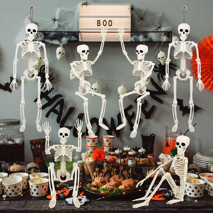 6 Pack Halloween Skeleton Decorations Outdoor: 16" Full Body Skeleton With Movable Posable Joints - Spooky Halloween Props for Yard, Garden, Lawn, Haunted House, Graveyard Decor