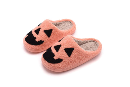 NEVEROLD Fun Cute Trendy Cartoon Illustrated Characters Colorful Comfort Cozy Plush Warm Fluffy Fur Slip On Cushion Slippers for Girls and Women (Pumpkin, medium)
