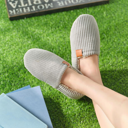 ROPULP Slippers for Women Memory Foam Corduroy Soft Full Slippers House Shoes Womens Fashion Footwear Comfy Trendy Gift Grey, Size 5-6