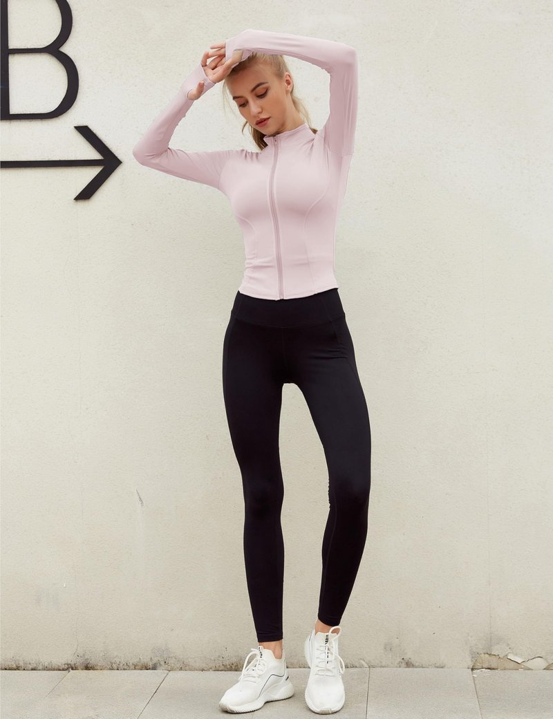 Lviefent Womens Lightweight Full Zip Running Track Jacket Workout Slim Fit Yoga Sportwear with Thumb Holes (Pink-M)