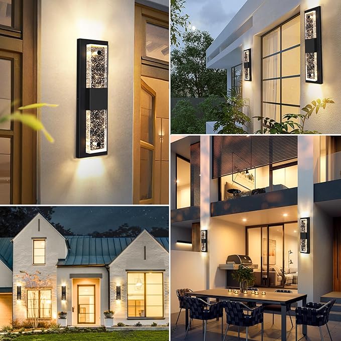 Large Size Outdoor Wall Light Fixtures with Crystal Bubble Glass, Waterproof Exterior Sconces LED Wall Lanterns, Porch Lights Wall Mounted 10W 3000K Outside Lights for House Front Door Garage Entryway