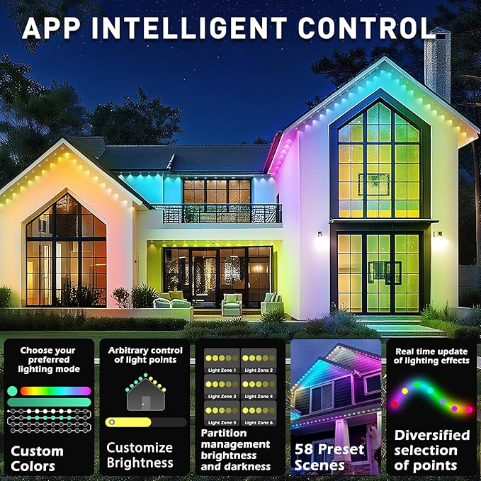 100FT Permanent Outdoor Lights, IP67 Waterproof,for House Roof, Christmas, Holiday, Party, Daily Lighting, Smart RGB Outdoor Lights with Remote APP Control & DIY Scenes