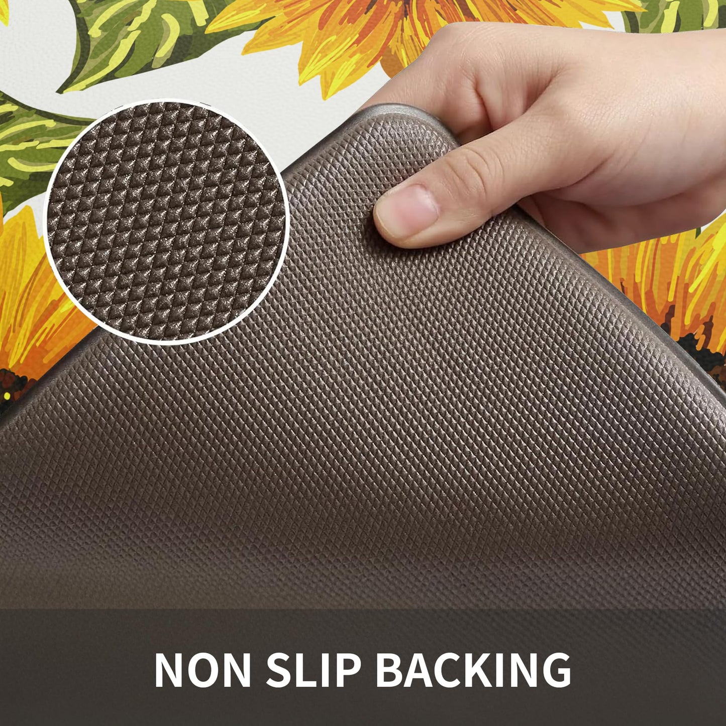MAYHMYO Sunflower Kitchen Mat Set of 2 - Anti Fatigue Mats for Kitchen Floor - Non Slip Cushioned Rugs for Standing - Sunflower Decor (17.3"×29"+17.3"×47"-0.4")
