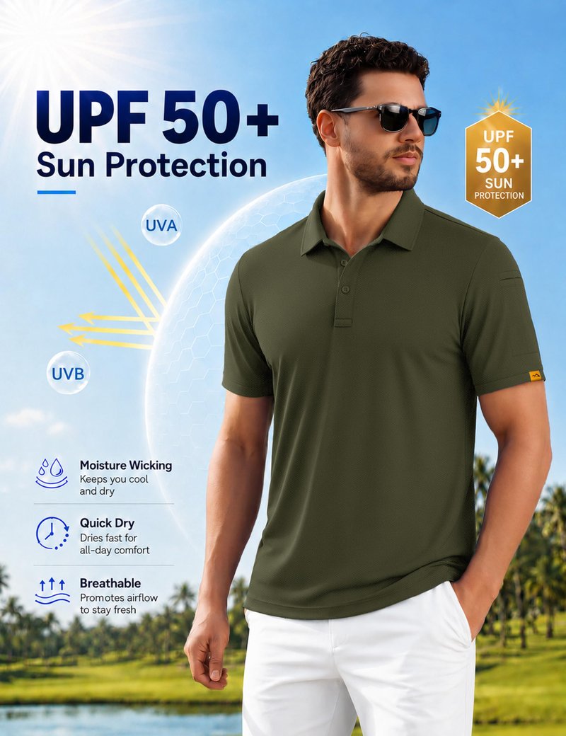 MAGCOMSEN Men's Polo Shirts Short Sleeve Dry Fit Moisture Wicking Golf Polos UPF 50+ Casual Collared T-Shirt Army Green XL