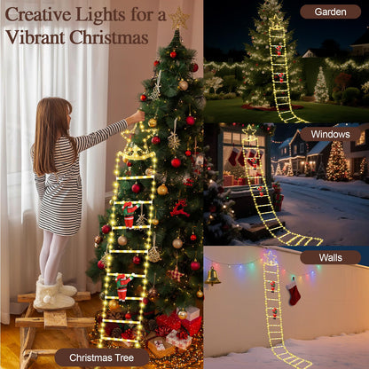 Lewondr Christmas Ladder Lights, 9.8ft Xmas Decorative Light with 2 Santa Ladder Climbing, 298 LED Lights, 8 Modes Remote Control, Outdoor Christmas Decor Indoor Window Wall Xmas Tree Decor,Warm White