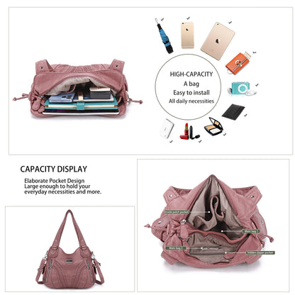 Purses and Handbags Women Fashion Tote Bag Shoulder Bags Top Handle Satchel Purses Washed Synthetic Leather Handbag, 1-1#d.pink, 13.8 * 4.7 * 11.8 inches