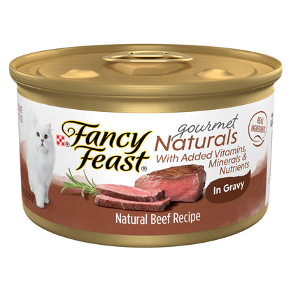 Purina Fancy Feast Wet Cat Food Natural Gourmet Naturals Beef Recipe in Wet Cat Food Gravy - (Pack of 12) 3 oz. Cans