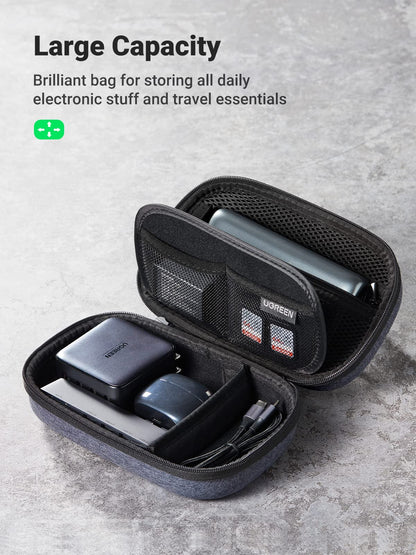 UGREEN Travel Accessories Bag, Portable Cable Organiser Travel Electronics Organiser Small Gadget Cable Bag Pouch, Hard Case for Charger Adapter Power Bank Hard Drive(Grey)