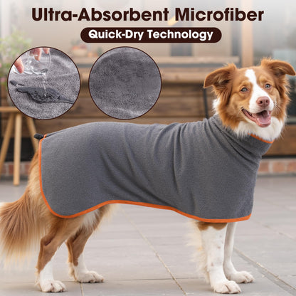 HezzLuv Microfiber Dog Drying Coat – Super Absorbent & Quick-Drying Dog Robe – Adjustable Fit for Medium to Large Dogs – Ideal for Bath, Swim & Wet Walks(Orange, M)