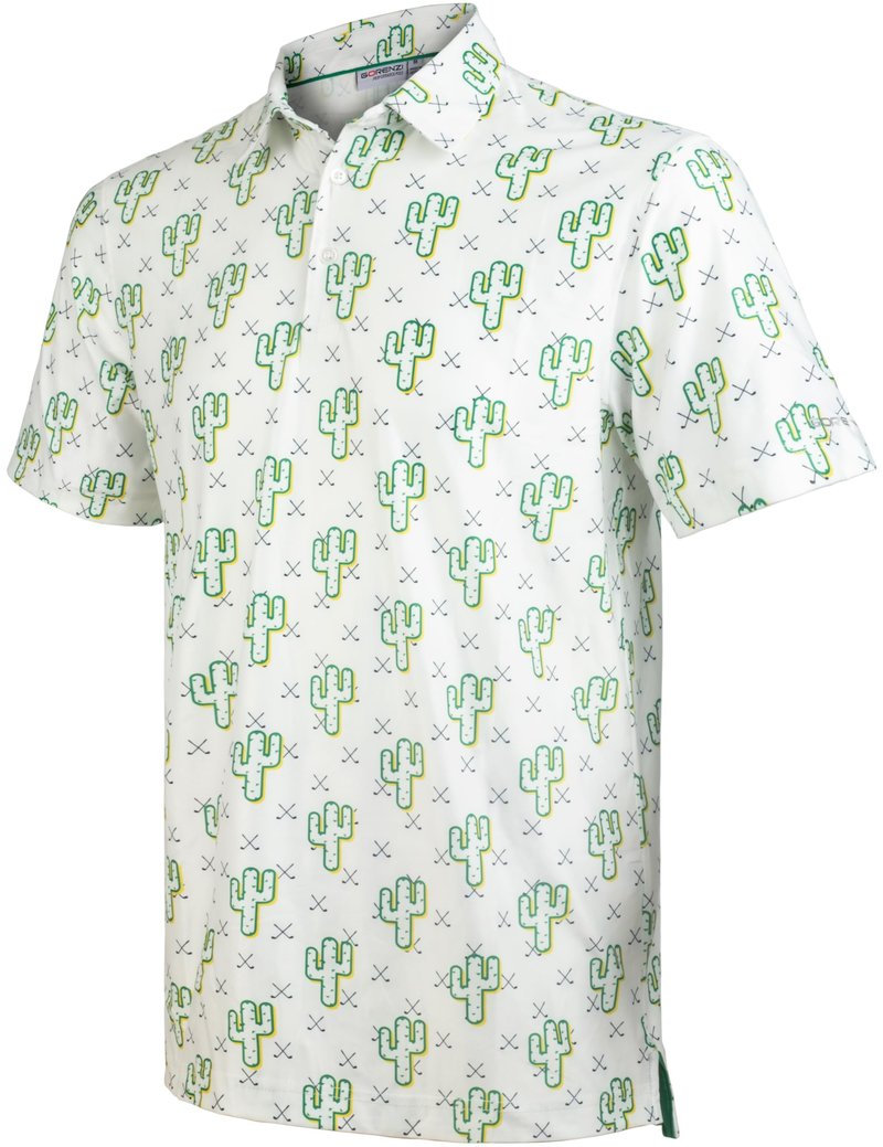 GORENZI Men's Golf Shirts Short Sleeve Moisture Wicking Print Cactus Shirt Men Performance Polo Golf Shirts for Men Dry Fit