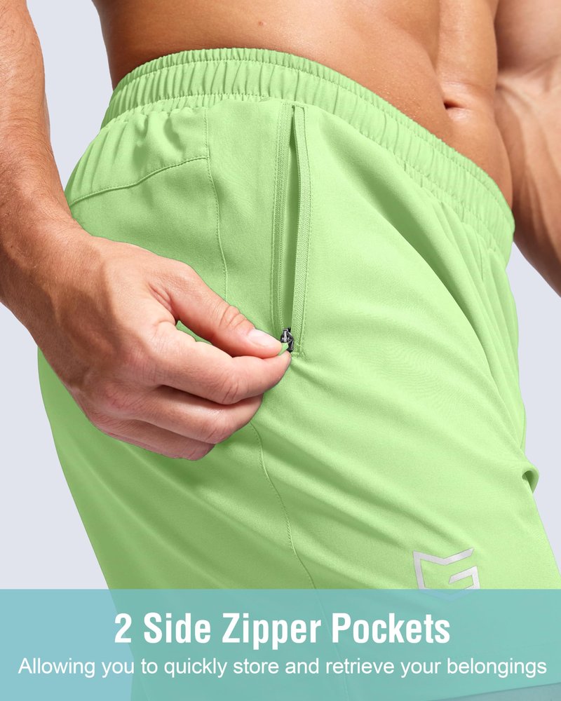 G Gradual Men's Athletic Running Shorts with Zipper Pockets Quick Dry 7"/ 5"/ 9" Workout Gym Shorts for Basketball Hiking(Mint Moment,7M)