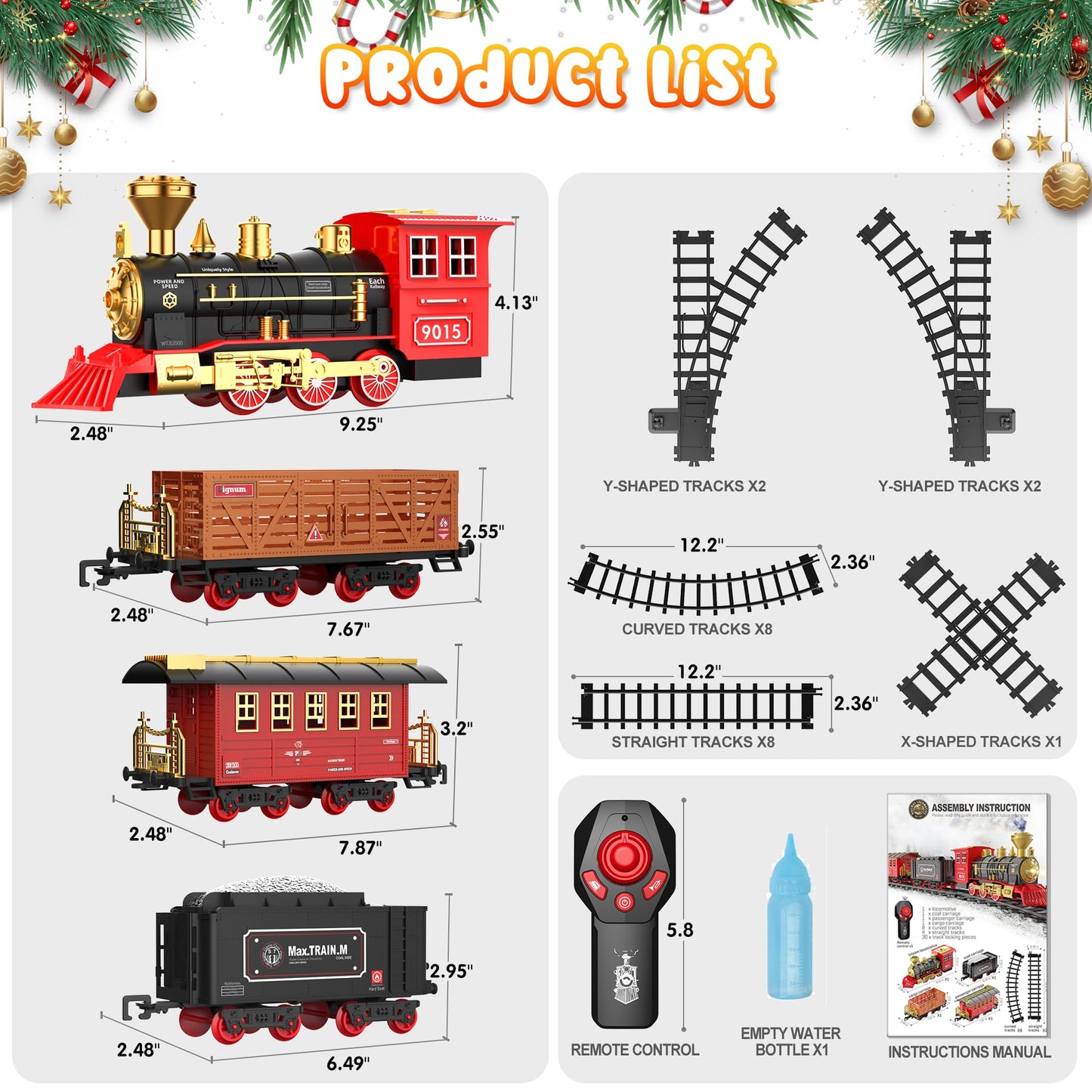 Hot Bee Christmas Tree Train Set with Remote Control and Luxury Track, Electric Train Set for Kids Adults, Train for Around the Christmas Tree, Steam Train Toy with Smoke