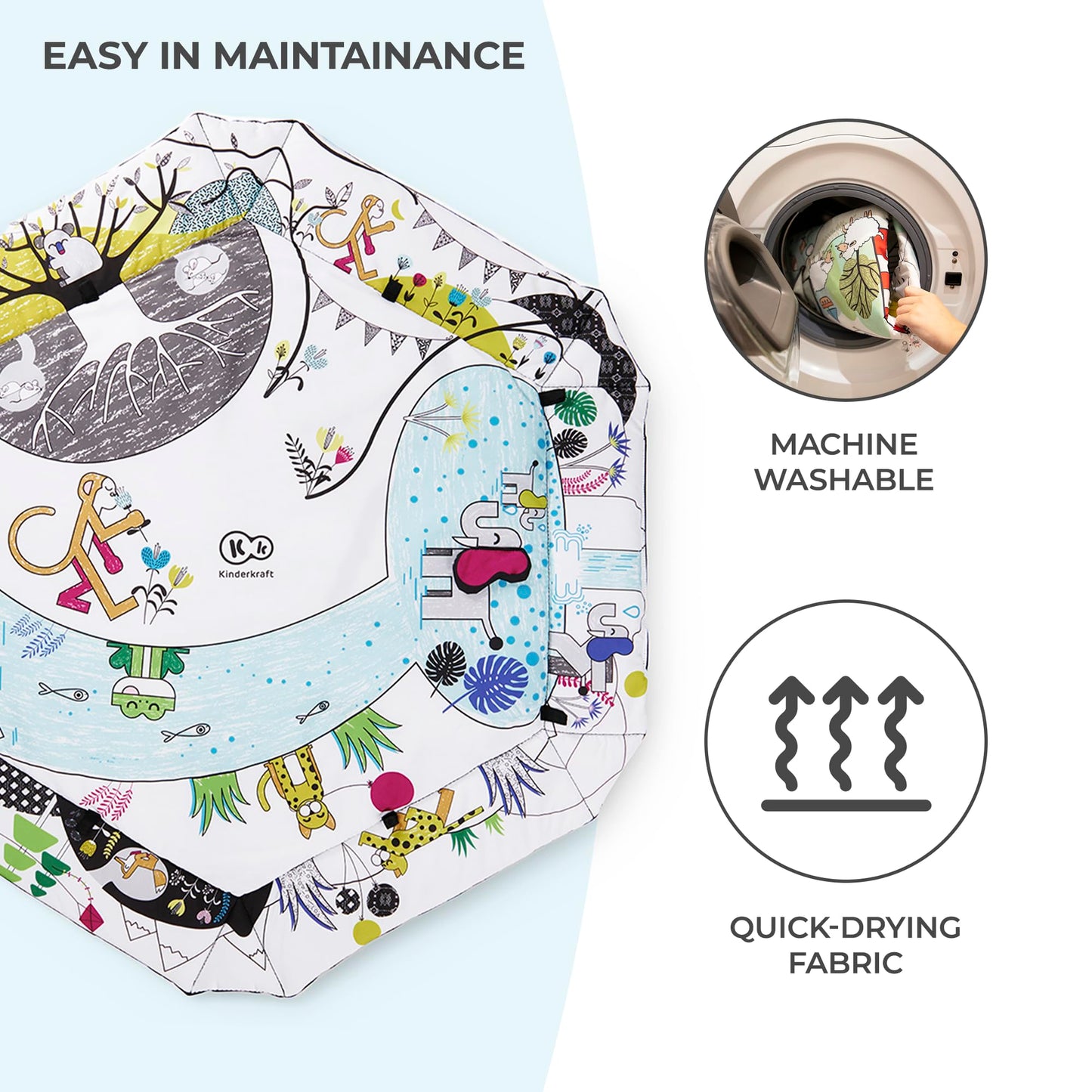 Kinderkraft Baby Playmat SMARTPLAY, Educational Mat, Activity Play Gym, with Ajustable Fitness Frame, Playpen Function, Accessories, Hanging Rattle, 5 Toys, 30 Balls, for Newborn, Suitable from Birth