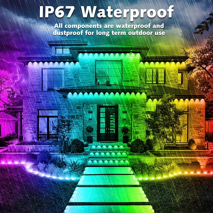 SINLEY 200FT Permanent Outdoor RGB Lights,Waterproof Smart LED Eaves Lights with App/Remote Control,for Christmas and All Holiday Decor,Daily and Accent Lighting,House Roof and Garden Lighting