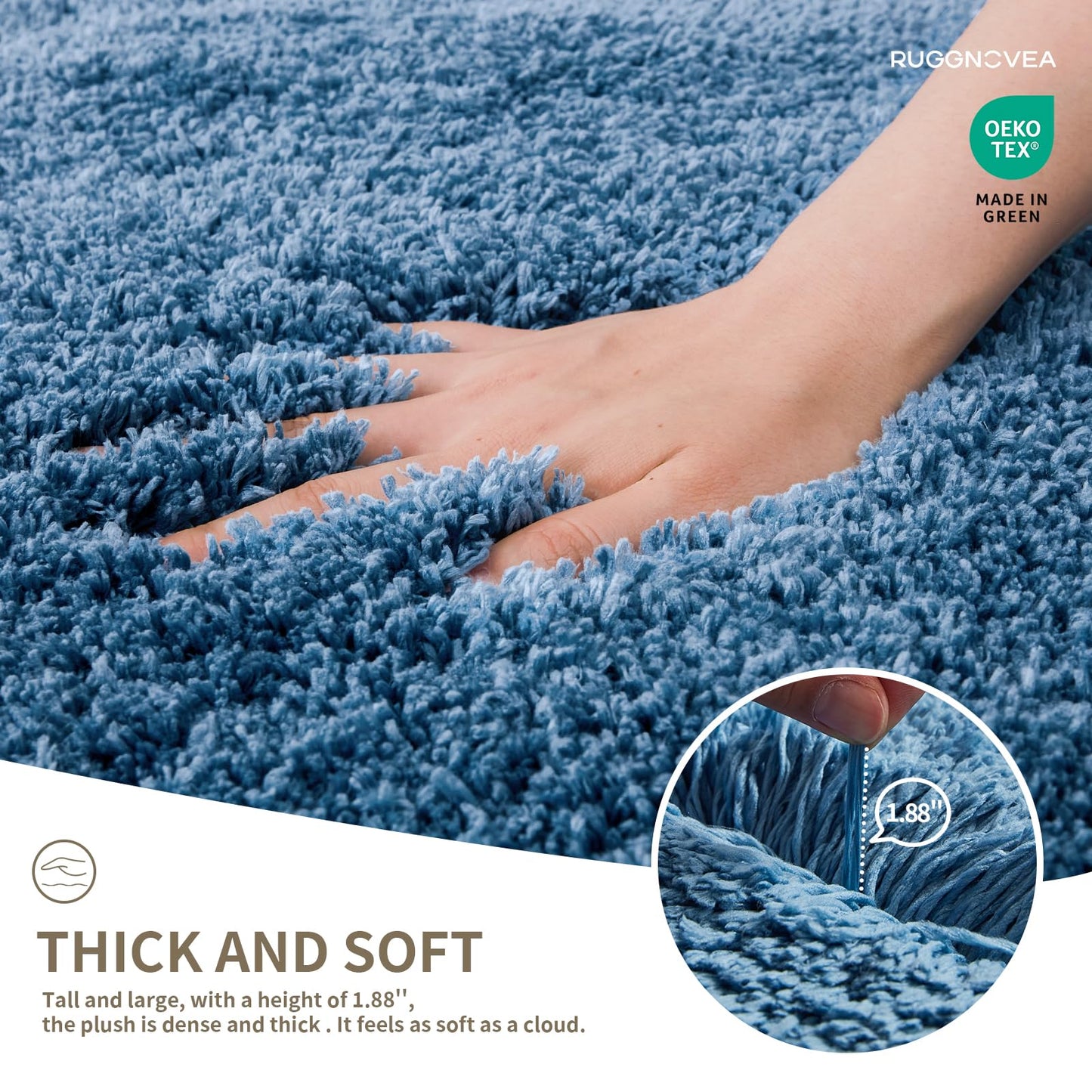 Ruggnovea Toilet Rugs U Shaped Washable, 24x22 Contour Bath Rugs for Toilet, Luxury Ultra Soft Microfiber U-Shaped Toilet Rug, Non Slip Absorbent Machine Washable Bathroom Mat for Toilet, Blue