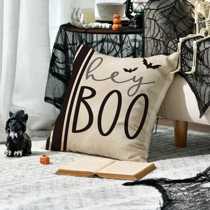 AVOIN colorlife Halloween Hey Boo Cute Ghost Spooky Throw Pillow Covers, 18 x 18 Inch Horror Scary Cushion Case for Sofa Couch Set of 4, Black