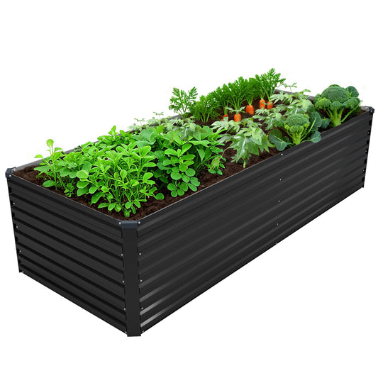 DIIYIV Galvanized Raised Garden Bed Kit Outdoor Patio,8x2x2ft Large Rectangular Metal Planter Boxes,Deep Root Box Planter for Gardening,Vegetables,Flowers,Herbs-Black