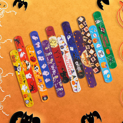 hexiaoxiao Halloween Slap Bracelets for Kids Halloween Party Favors Friendship Bracelets Bulk for Halloween Party Supplies Snap Bracelet Gifts Classroom Prizes Exchanging Gifts (36)
