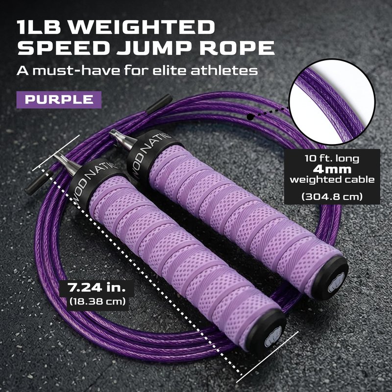 Weighted Jump Rope for Men & Women, 1LB Adjustable Heavy Speed Rope with Removable Handle Weights, Dual Cables for Cross Training Boxing Cardio & Home Workouts Durable Adult Fitness Jump Rope - Purple