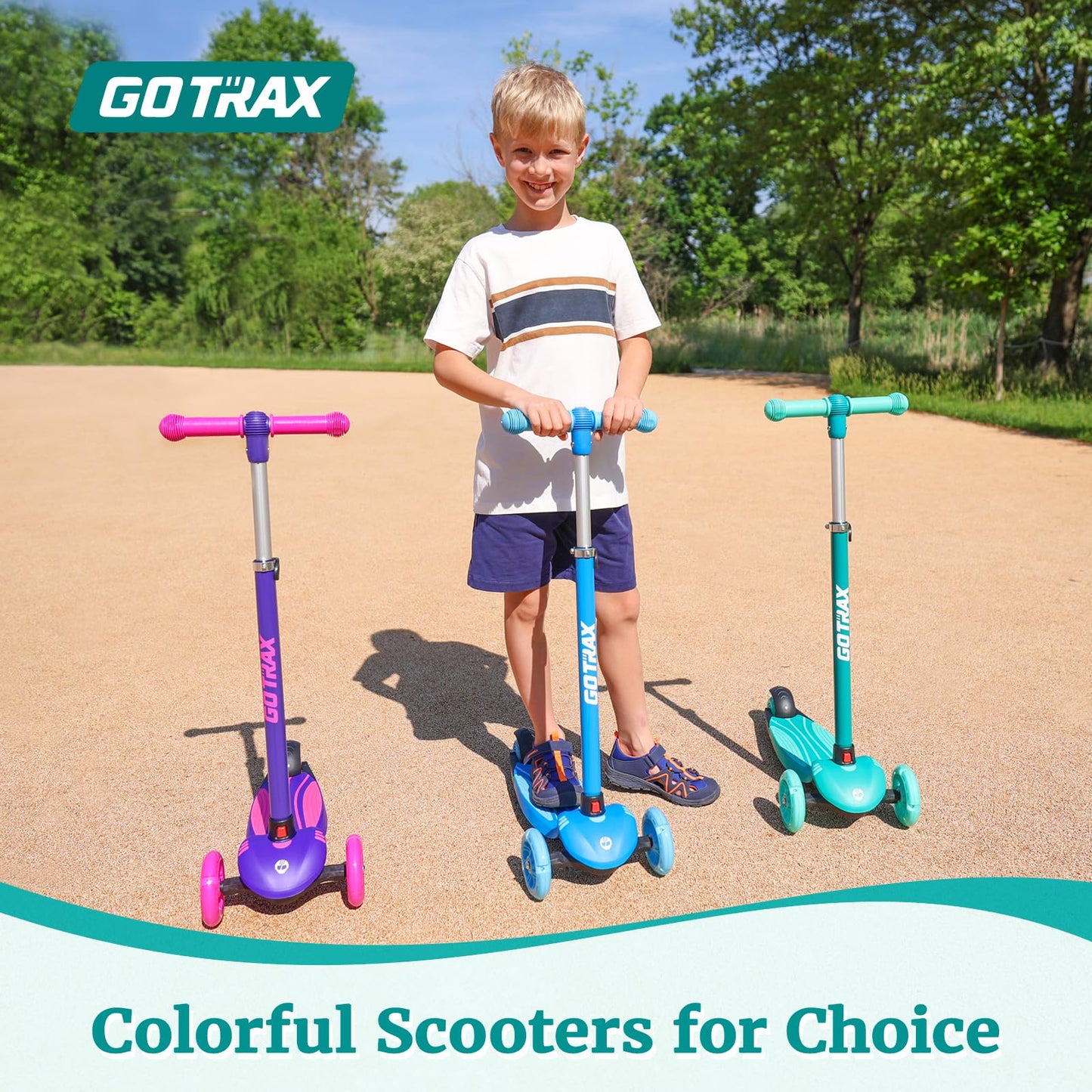 Gotrax KS1 Kids Kick Scooter, LED Lighted Wheels and 3 Adjustable Height Handlebars, Lean-to-Steer & Widen Anti-Slip Deck, 3 Wheel Scooter for Boys & Girls Ages 2-8 and up to 100 Lbs (Blue)