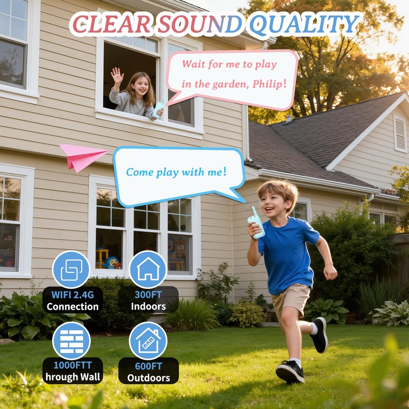 Video Walkie Talkies for Kids Rechargeable Walkie Talkies Long Range with Emoji Chat and Photo Functions Multifunctional Indoor Outdoor Toys for Kids Christmas Birthday Gifts (Pink&Blue)