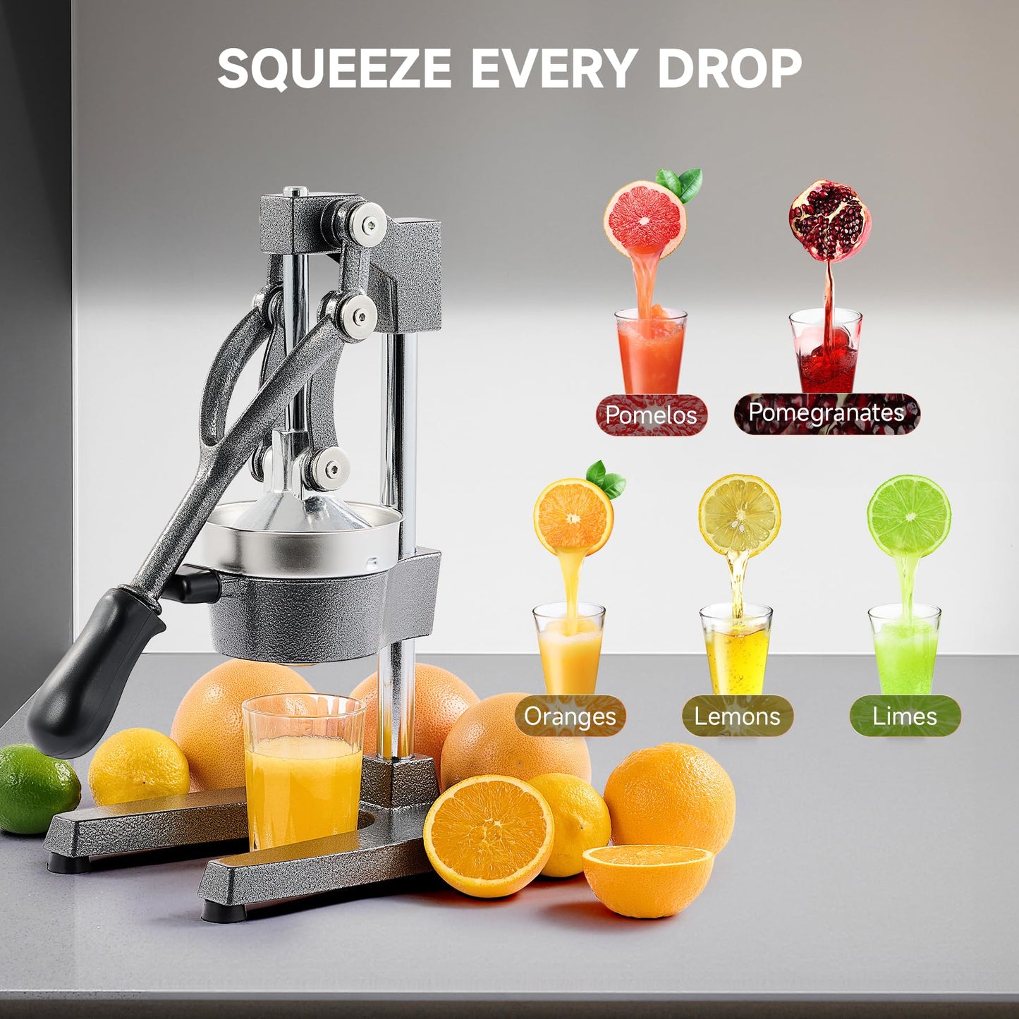 CO-Z Hand Press Juicer Machine, Manual Orange Juicer and Professional Citrus Juicer for Orange Juice Pom Lime Lemon Juice, Commercial Lemon Squeezer, Easy to Clean, Gray