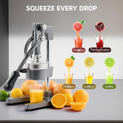 CO-Z Hand Press Juicer Machine, Manual Orange Juicer and Professional Citrus Juicer for Orange Juice Pom Lime Lemon Juice, Commercial Lemon Squeezer, Easy to Clean, Gray