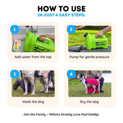 Mud Daddy – Portable Pet Washer, Multipurpose Washing Device, Muddy Walks, Pet Cleaning, Grooming Perfect for Dogs, Horses, Bikes, Shoes, Camping and More – 5 Litre – Green