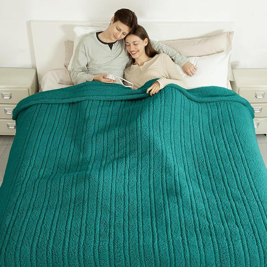 Electric Blanket King Size Single Control - 100"X90" Soft Double Sided Sherpa Heated Blanket with 6 Heating Levels & 10 hrs Timer Settings, Washable & ETL Certified for Bed, Green