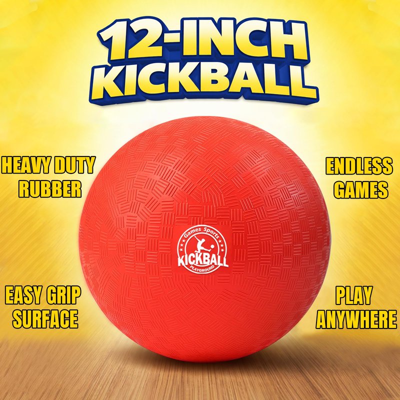 12 Inch Kickball Playground Balls, Durable Dodgeballs for Kids & Adults, Outdoor & Indoor Games with Pump, Bouncy Balls for School, Birthday Gift for Boys and Girls (1 Red Ball)