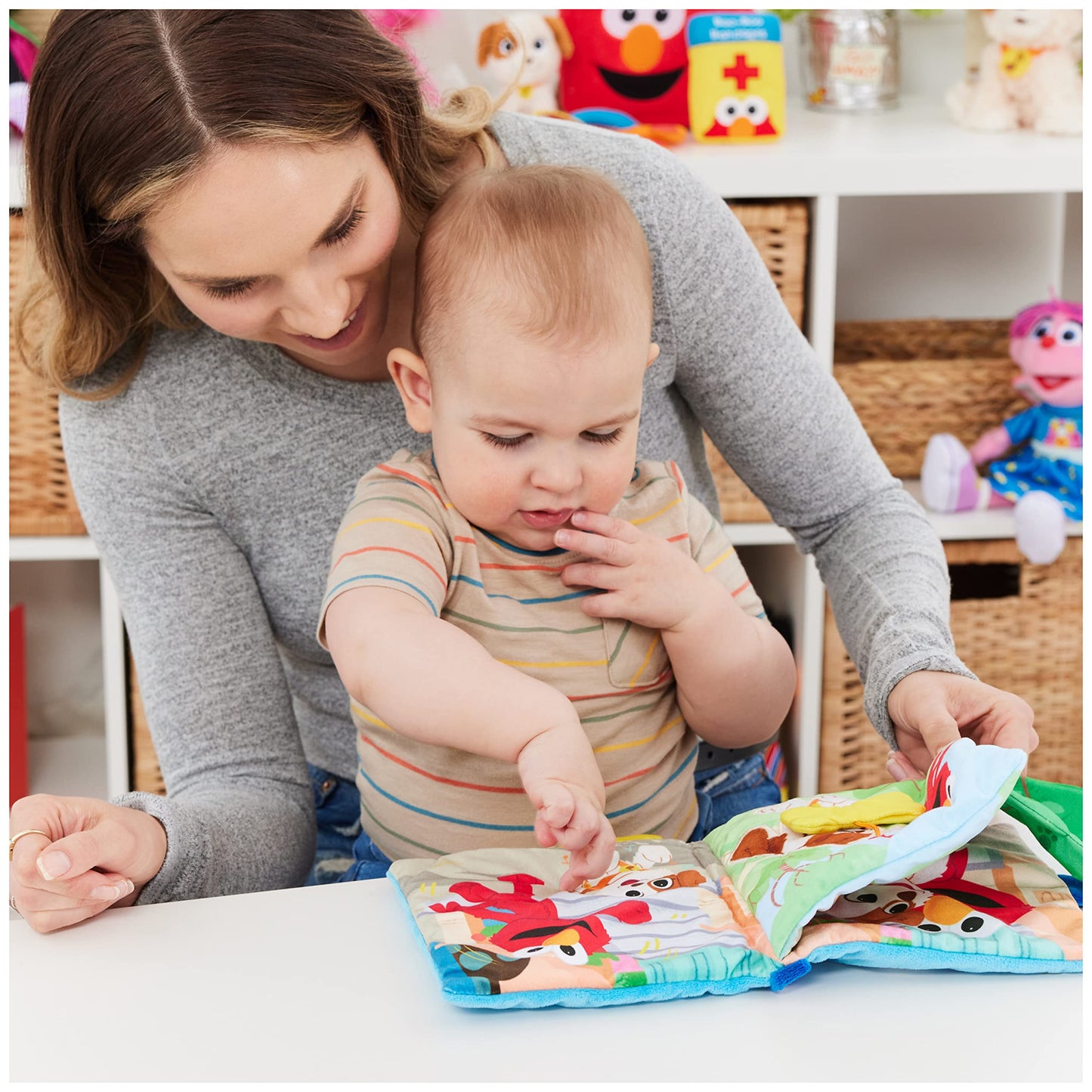 GUND Sesame Street Furry Friends Forever Soft Book, Premium Plush Sensory Toy for Ages 1 and Up, Blue, 6”