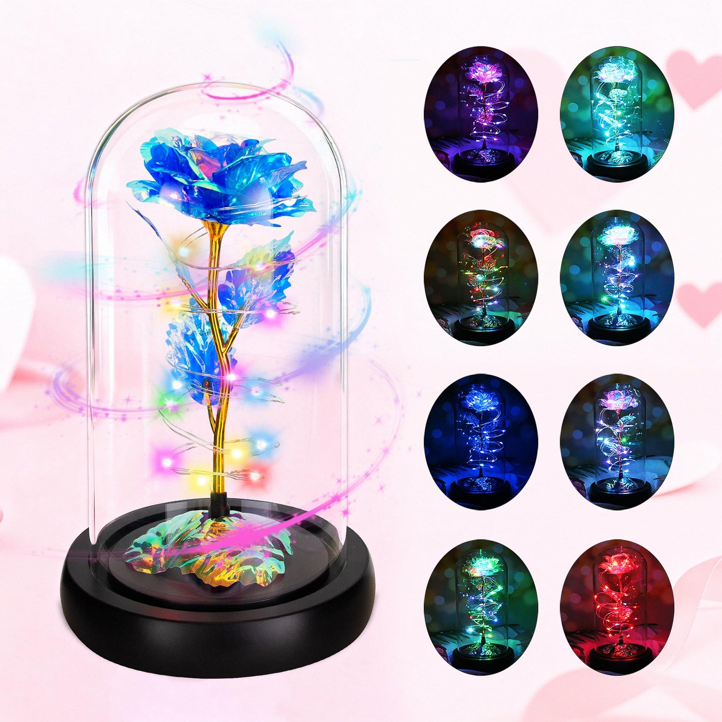 Childom Valentines Day Rose Gifts for Her,Birthday Gifts for Women Mom Mothers Day,Flowers for Delivery Prime,Rotating Blue Light Up Rose in A Glass Dome,Anniversary Valentines Rose Gift for Wife