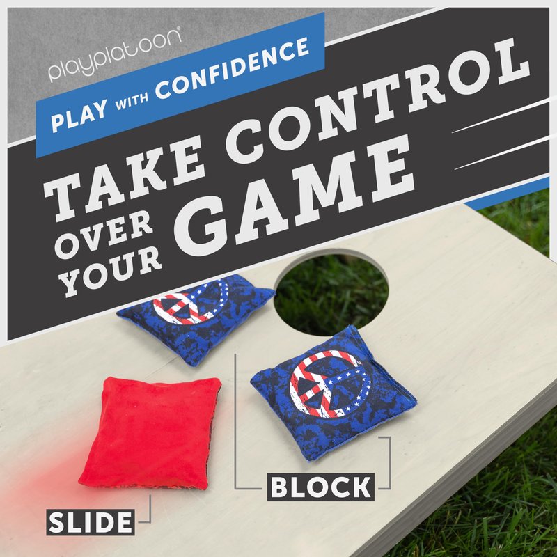 Play Platoon Professional Cornhole Bags - Set of 8 Regulation All Weather Double Sided - Sticky Side/Slick Side Bean Bags for Pro Corn Hole Game, Slick Duck Canvas & Sticky Suede - Peace
