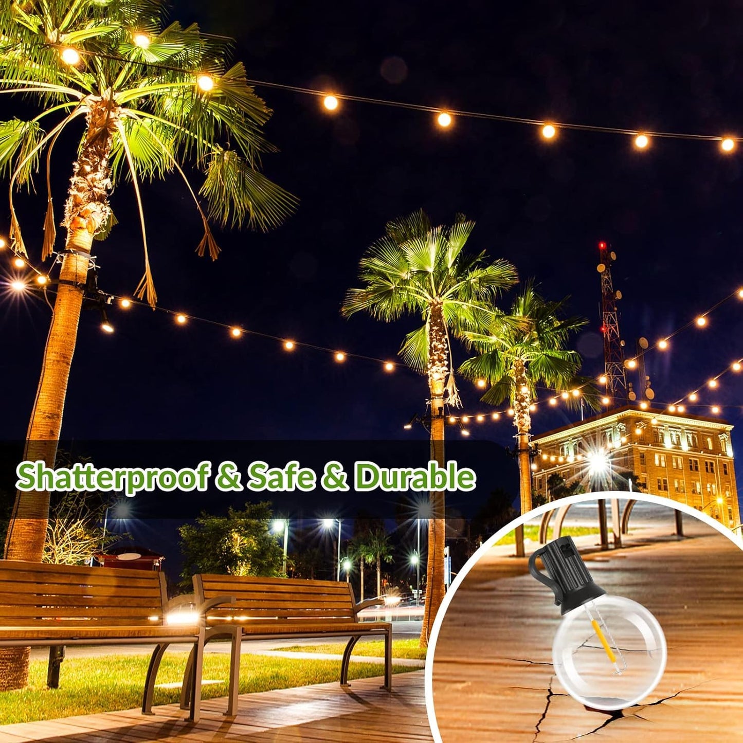 100FT G40 Solar String Lights, Globe Outdoor String Lights with 36 LED Shatterproof Bulbs, 2700K Shatterproof Patio Lights, Solar Powered Hanging Lights