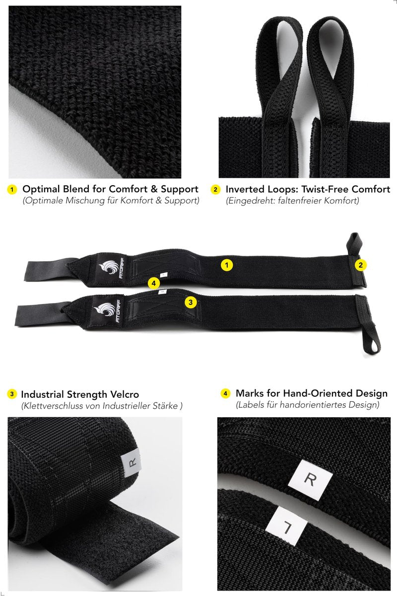 Fitgriff® Lifting Straps & Wrist Wraps (Bundle) Superior Support for Weightlifting & Gym Workouts - for Men and Women (Black Original)