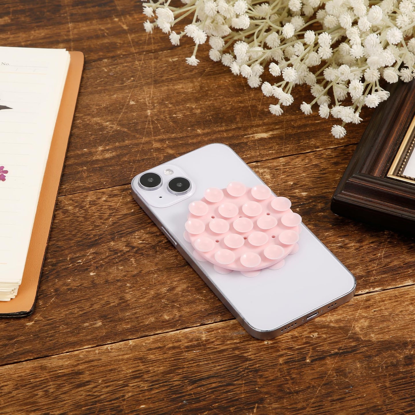 2 in 1 Double-Sided Phone Mount, 2.76x0.33 Inch Round Silicone Suction Cup Phone Holder, Multipurpose Suction Phone Case Adhesive for Mobile Phones (Black+Pink)