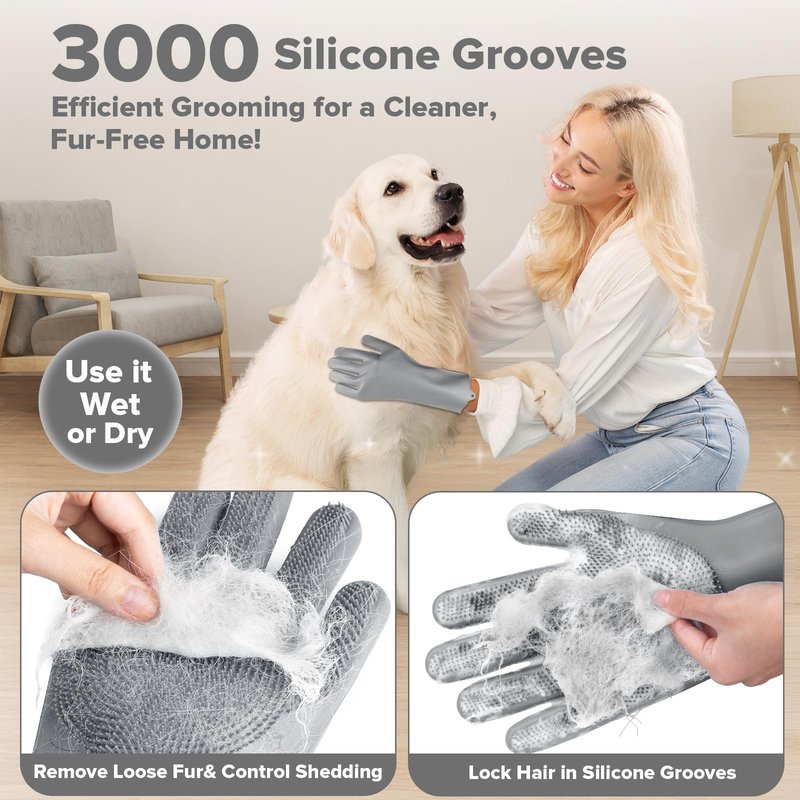 Augwind 6PCS Grooming & Bath Supplies for Dogs, Cats and Horses | Dog Washing Gloves | Dog Bath Brush | Dog Shower Brush | Pet Grooming Gloves | Dog Grooming kit | Pet Supplies (Grey)