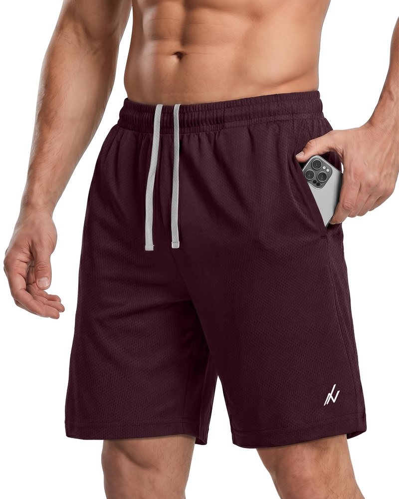 NY Threads Men's Athletic Shorts Quick Dry Loose-Fit Lightweight Running Workout Gym Shorts with Pockets, X-Large, Burgundy