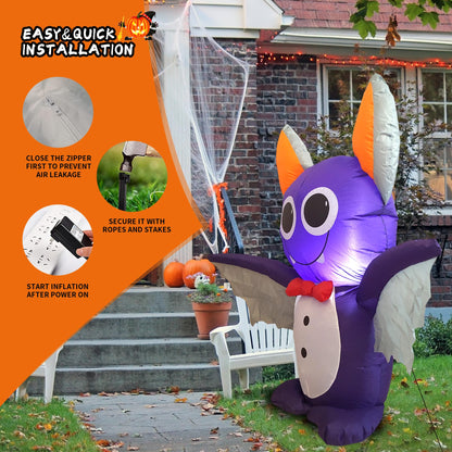Dearsun 4FT H Adorable Halloween Inflatable Purple Bat with Build-in LED Lights Blow up Outer Indoor Decoration Large Party Yard Decoration