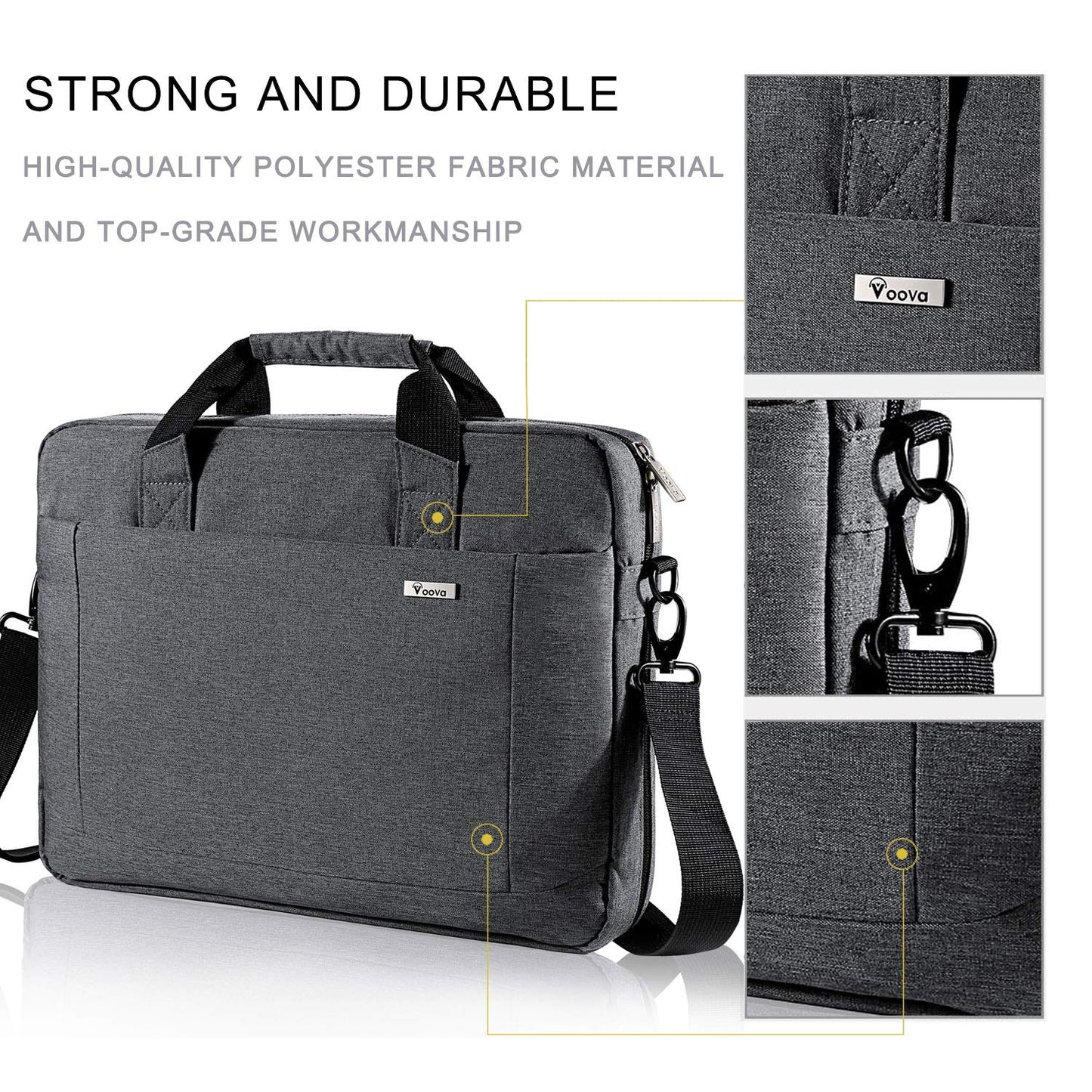 Voova Laptop Bag Case 14 15 15.6 Inch, Computer Sleeve Messenger Bag with Shoulder Strap Expandable Waterproof Business Briefcase for Men Women to Work Travel School, Fit 14-16 Inch Laptop-Grey