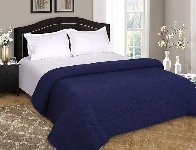 Elvana Home 100% Cotton Bed Blanket, Breathable Bed Blanket Twin Size, Cotton Thermal Blankets Twin, Perfect for Layering Any Bed for All Season, Navy Blue